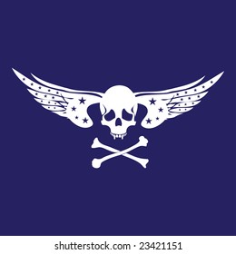 Abstract background with white skull shape with wings and crossbones