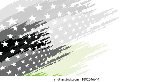 Abstract background with white star on black grey silver and green painted flag