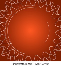 Abstract background with white technological arcs and curves. Vector illustration on deep orange background