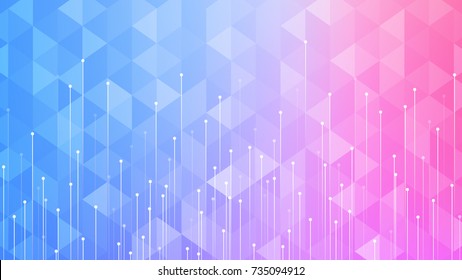 Abstract background, white transparent triangle shape on blue and pink gradient with group of motion dotted
