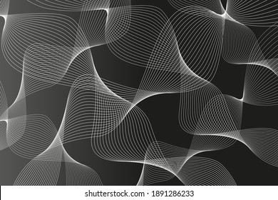 Abstract background with white waves on black background. Vector illustration