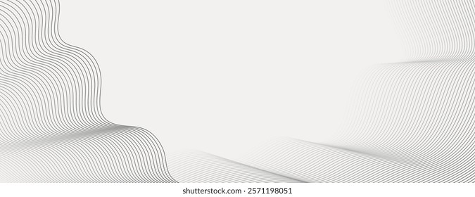 Abstract background with white background and wavy black lines. Minimalist style with white and black background creating a smooth texture. Minimal abstract flow line vector gradient background