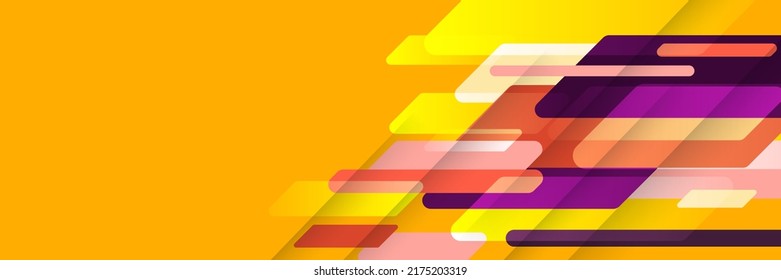 Abstrakter Hintergrund in großer Größe mit fröhlich hellen, bunten Memphis Formen Dekoration. Vektorgrafik für Präsentationsdesign, Webbanner, Social-Media-Cover und vieles mehr