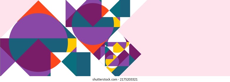 Abstract background in wide size with happy bright colorful memphis shapes decoration. Vector illustration for presentation design, web banner, social media cover and much more