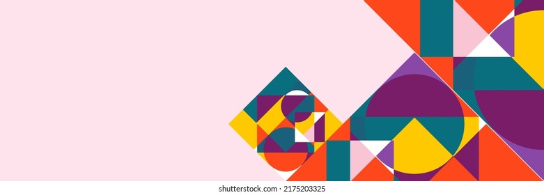 Abstrakter Hintergrund in großer Größe mit fröhlich hellen, bunten Memphis Formen Dekoration. Vektorgrafik für Präsentationsdesign, Webbanner, Social-Media-Cover und vieles mehr