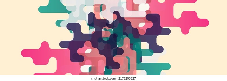 Abstract background in wide size with happy bright colorful memphis shapes decoration. Vector illustration for presentation design, web banner, social media cover and much more