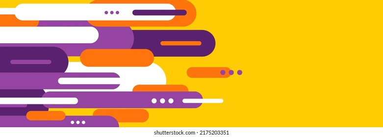 Abstract background in wide size with happy bright colorful memphis shapes decoration. Vector illustration for presentation design, web banner, social media cover and much more