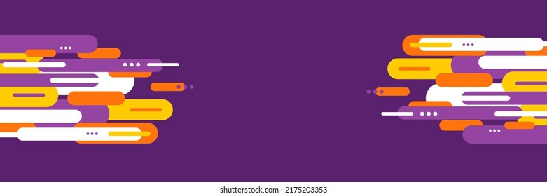 Abstract background in wide size with happy bright colorful memphis shapes decoration. Vector illustration for presentation design, web banner, social media cover and much more