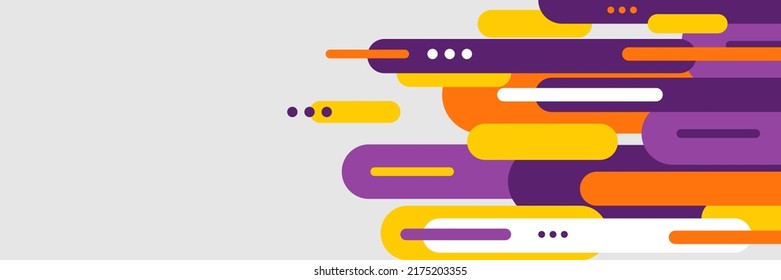 Abstract background in wide size with happy bright colorful memphis shapes decoration. Vector illustration for presentation design, web banner, social media cover and much more