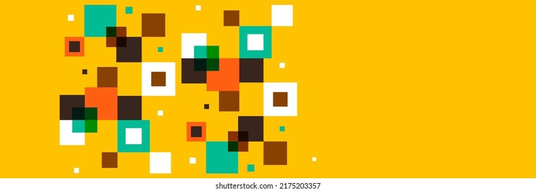 Abstract background in wide size with happy bright colorful memphis shapes decoration. Vector illustration for presentation design, web banner, social media cover and much more