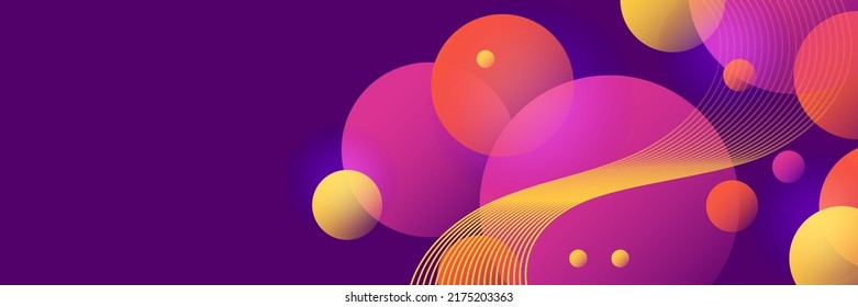 Abstract background in wide size with happy bright colorful memphis shapes decoration. Vector illustration for presentation design, web banner, social media cover and much more