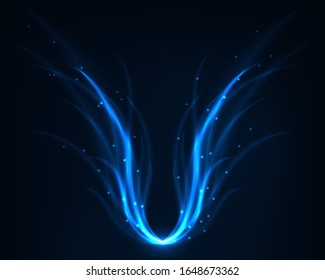 Abstract background wings vector electric light. Spark flash effect. Bright curved line. Neon glowing curves.