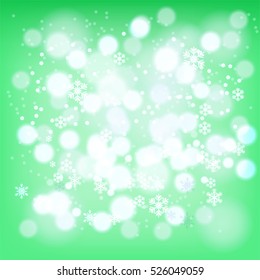 Abstract background, winter, green, snowflakes, falling snow, vector illustration