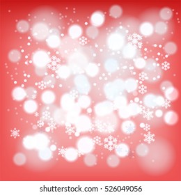 Abstract background, winter,  red, snowflakes, falling snow, vector illustration