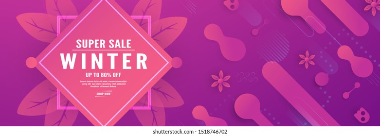 Abstract background for winter season. Template design in long banner style with new trend of gradient. Vector illustration for cover, discount promotion, advertisement.