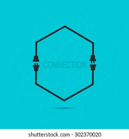 Abstract background with wire plug and socket. Speech bubble with concept connection, disconnection, electricity. 