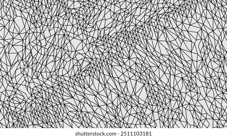 Abstract background, wire-frame landscape. Custom construction of triangles and polygons from vector lines. 3D grid technology. Data Array. Wide size canvas. Vector illustration.