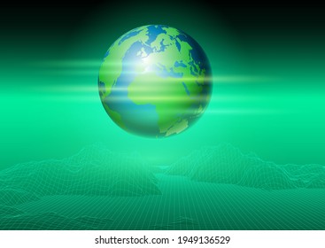 Abstract Background With A Wireframe Landscape And World Globe Design