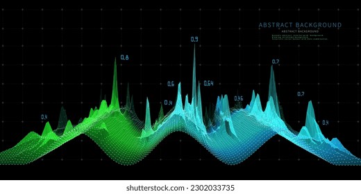 Abstract  background wireframe a sinusoid color graph on black. Big Data. Technology polygonaly concept  in virtual space. Banner for business, science and technology data analytics.  

