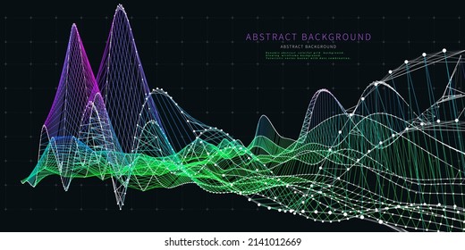 Abstract  background with wireframe technology color grid on black.  Visual 3d presentation of analysis research. Computing technology concept.  Big Data.  Banner for business, science and technology.