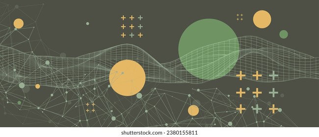 Abstract  background with wireframe waves. 3D surface. Vector