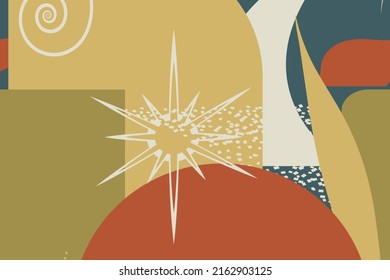 Abstract background withe various lines andfiguras. Rainbow shapes, curves, arcs. Hand drawn vector  scribble illustrations.Design in Scandinavian style for  business presentation,fabric print.