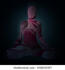 Abstract background. Woman in lotus position.