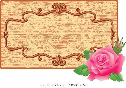 Abstract background with wooden frame and rose