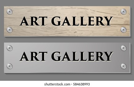 Abstract background with wooden pattern and glass panel with the words art gallery