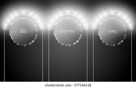 Abstract background with the words idea, coding, programing; and lighting