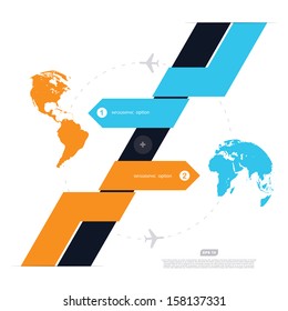 Abstract background with world and airplanes direction  - vector
