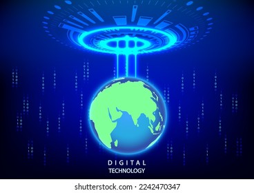 mundo de fondo abstracto global con texto BIG DATA, información de datos de tecnología hitech de concepto, ilustración vectorial