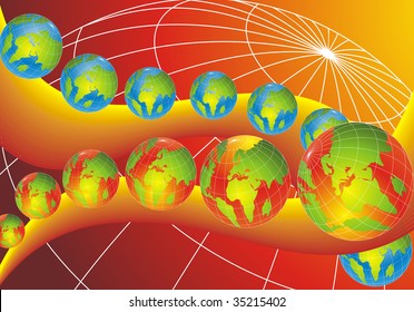 Abstract background, world globes placed on orange curve