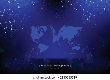 abstract background with world map connect line and dot on navy blue background can be use for magazine brochure template website wallpaper airline company advertisement vector eps.