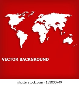 Abstract background with world map on red - vector illustration