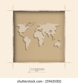 Abstract background with world map on coffee wall - vector illustration