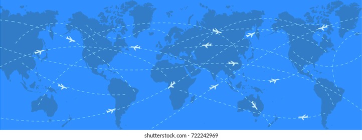 abstract background with world map and stylized flight routes