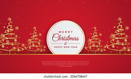 Abstract background with xmas tree. Gold 3D snowflakes, glitter gold confetti and jewelery balls. Christmas and New Year card templates. Winter paper art design. greeting cards