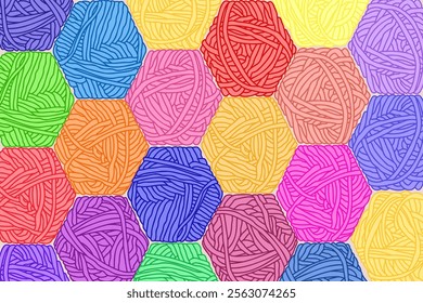 Abstract background with yarn balls - hand drawn vector illustration.