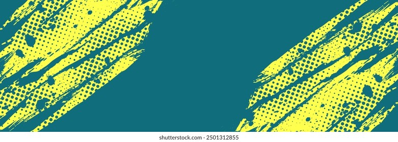 Abstract Background with Yellow and Blue Brush Texture and Halftone Effect. Grunge Sport Background, for Event Banner or Poster Design