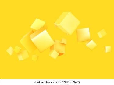 Abstract Background yellow color with 3d cubes. Geometric object block, Pattern square.