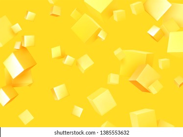 Abstract Background yellow color with 3d cubes. Geometric object block, Pattern square.