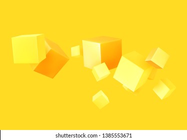 Abstract Background yellow color with 3d cubes. Geometric object block, Pattern square.