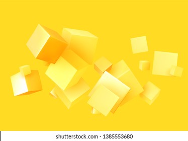 Abstract Background yellow color with 3d cubes. Geometric object block, Pattern square.