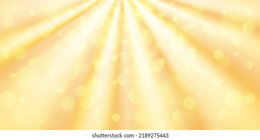 Abstrakter Hintergrund in gelben Farben mit divergierenden Strahlen von Licht und kleinen, durchsichtigen Kreisen mit Bokeh-Effekt
