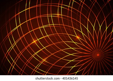 Abstract background. Yellow glossy flower on dark. Vector graphic design.