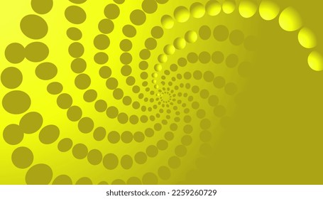 Fondo abstracto con bolas de espiral gradiente amarillo. Perfecto para fondos de pantalla, fondos de sitios web, afiches, banners