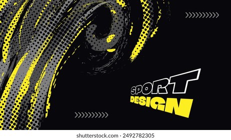 Abstract Background with Yellow and Gray Brush Texture and Halftone Effect. Grunge Sport Background, for Event Banner or Poster Design