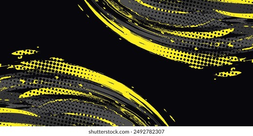 Abstract Background with Yellow and Gray Brush Texture and Halftone Effect. Grunge Sport Background, for Event Banner or Poster Design