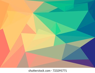 abstract background with yellow, green, blue and orange triangle with reflex / abstract background with colored triangles
